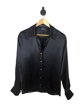 Escada Margaretha Ley Silk Blouse Black Gold Buttons Germany Sz 34